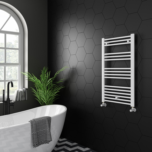 Diamond Heated Towel Rail   W600 x H1000mm   White   Straight