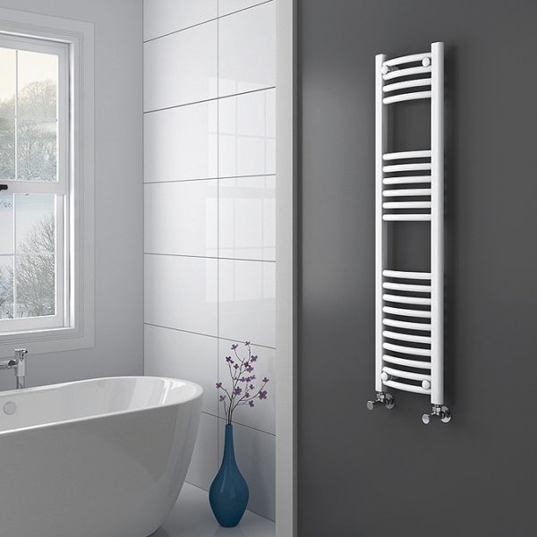 Diamond Curved Heated Towel Rail   W300 x H1200mm   White - Image 2
