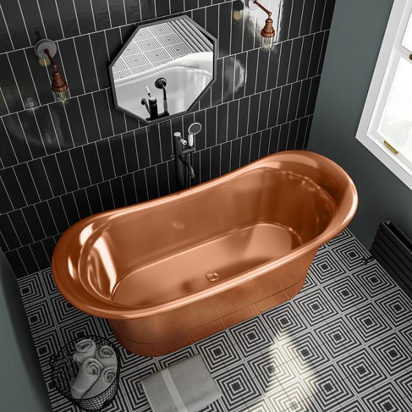 Trafalgar Copper 1700 x 710mm Double Ended Slipper Roll Top Bath Tub - Image 3