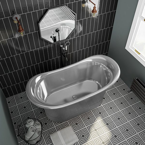 Trafalgar Nickel 1500 x 710mm Double Ended Slipper Roll Top Bath Tub - Image 3
