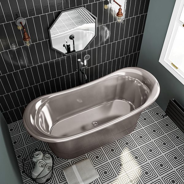 Trafalgar Nickel 1700 x 710mm Double Ended Slipper Roll Top Bath Tub - Image 3