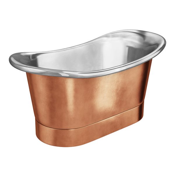 Trafalgar Copper 1500 x 710mm Double Ended Slipper Roll Top Bath Tub (Nickel Inside) - Image 2