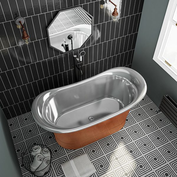 Trafalgar Copper 1500 x 710mm Double Ended Slipper Roll Top Bath Tub (Nickel Inside) - Image 3
