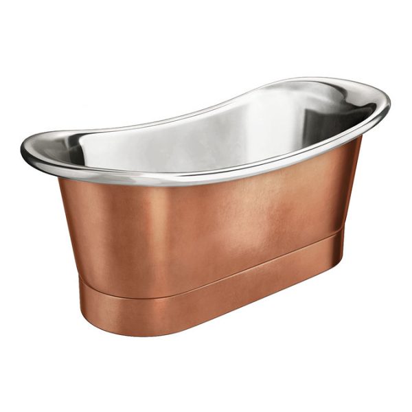 Trafalgar Copper 1700 x 710mm Double Ended Slipper Roll Top Bath Tub (Nickel Inside) - Image 5