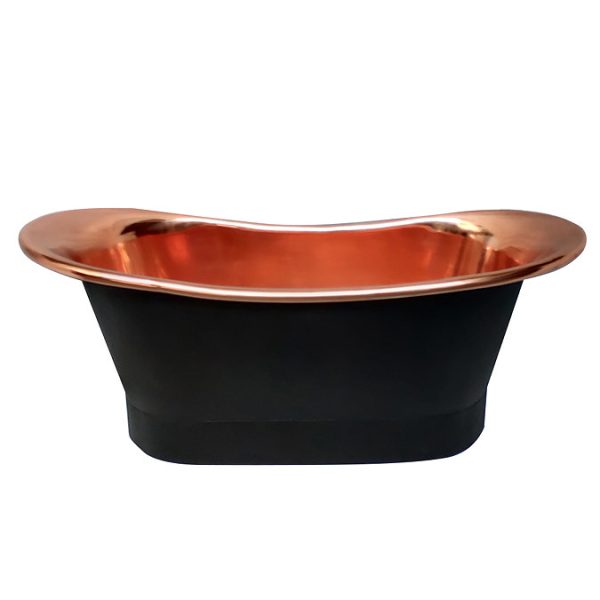 Trafalgar Matt Black 1700 x 710mm Double Ended Slipper Roll Top Bath Tub (Copper Inside) - Image 4