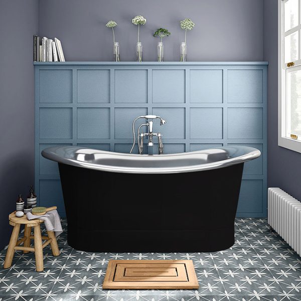 Trafalgar Matt Black 1700 x 710mm Double Ended Slipper Roll Top Bath Tub (Nickel Inside) - Image 3