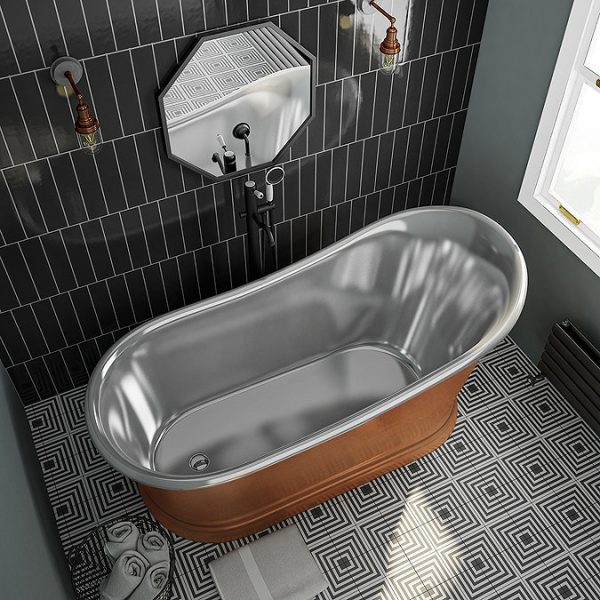 Trafalgar Copper 1700 x 787mm Slipper Roll Top Bath Tub (Nickel Inside) - Image 3