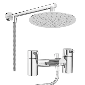 Cruze Bath Taps with Overhead Rainfall Shower Head   Chrome