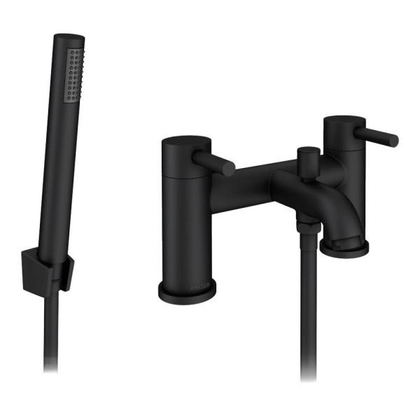 Arezzo Round Matt Black Bath Shower Mixer Tap with Shower Kit