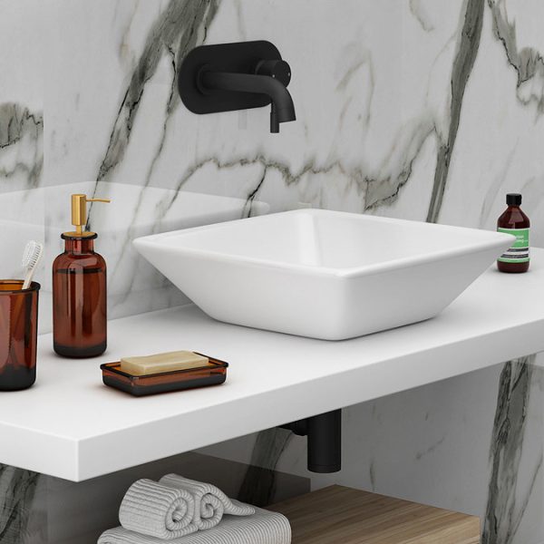 Arezzo Round Matt Black Wall Mounted Basin Mixer Tap - Image 2