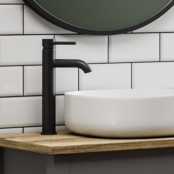 Arezzo Round Matt Black High Rise Mono Basin Mixer Tap - Image 2