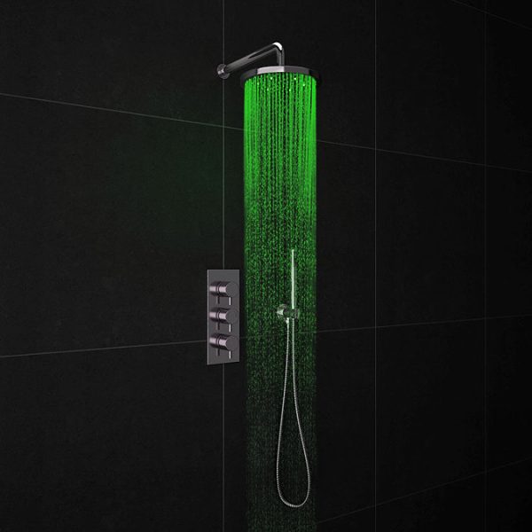 Cruze LED Triple Thermostatic Valve with Round Shower Head + Handset - Image 4