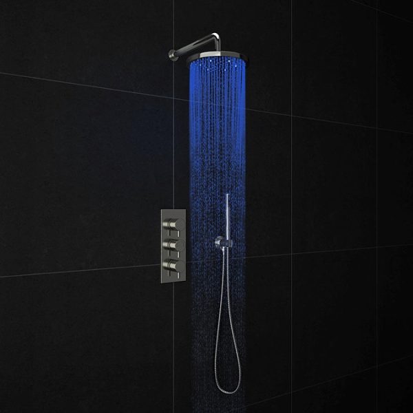 Cruze LED Triple Thermostatic Valve with Round Shower Head + Handset - Image 5