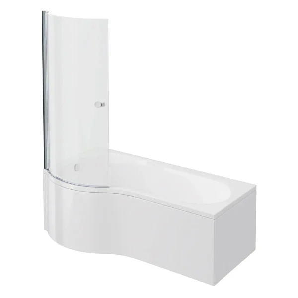 Cruze P Shaped Shower Bath   1700mm incl. Screen with Knob + Panel