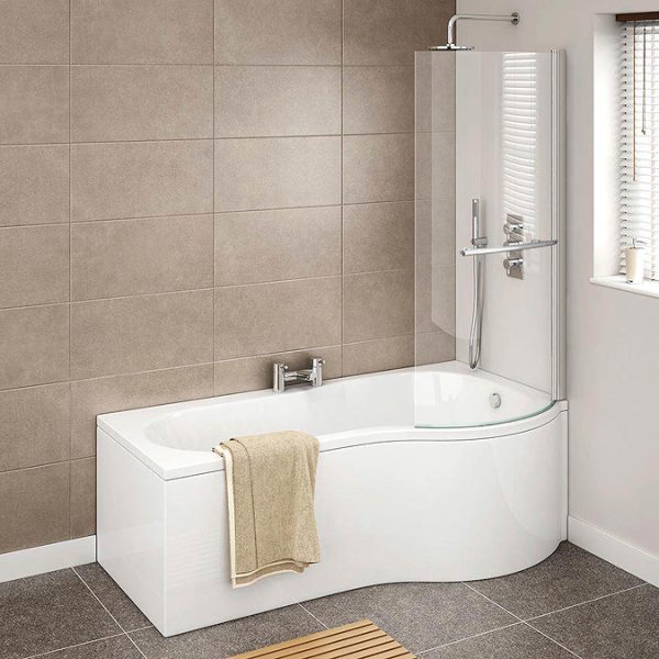 Cruze P Shaped Shower Bath   1700mm incl. Screen with Rail + Panel - Image 2