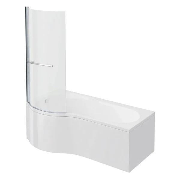 Cruze P Shaped Shower Bath   1700mm incl. Screen with Rail + Panel