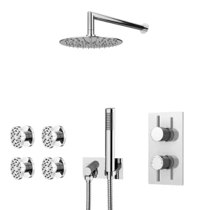 Cruze Round Modern Shower System with Handset, 4 Body Jets + 200mm Shower Head