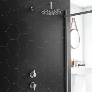 Cruze Round Concealed Individual Stop Tap + Thermostatic Control Valve with 300mm Shower Head