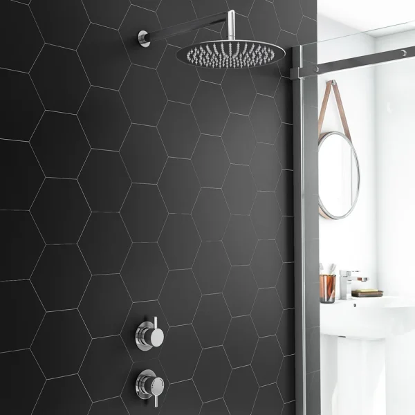 Cruze Round Concealed Individual Stop Tap + Thermostatic Control Valve with 300mm Shower Head