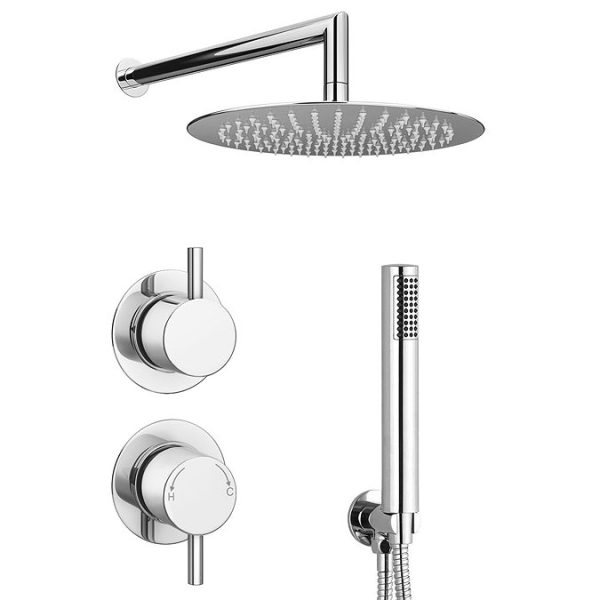Cruze Round Concealed Individual Diverter + Thermostatic Control Valve with Handset + 300mm Shower Head - Image 4