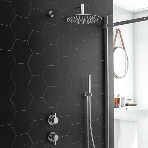 Cruze Round Concealed Individual Diverter + Thermostatic Control Valve with Handset + 300mm Shower Head
