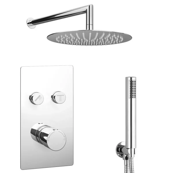 Cruze Round Push Button Shower Valve Pack with Handset + Rainfall Shower Head
