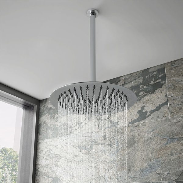 Cruze Round Push Button Ceiling Mounted Shower Pack (with Handset + Rainfall Shower Head) - Image 2