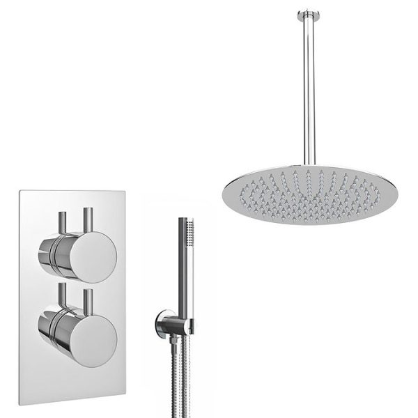 Cruze Twin Shower Valve Includes Outlet Elbow, Handset and Ultra Thin Head with Vertical Arm - Image 3
