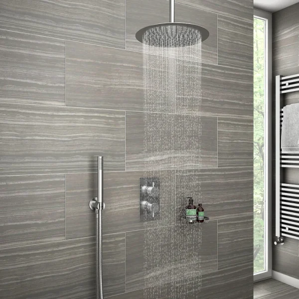 Cruze Twin Shower Valve Includes Outlet Elbow, Handset and Ultra Thin Head with Vertical Arm