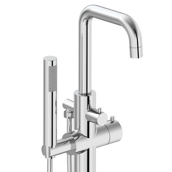 Cruze Round Thermostatic Floor Mounted Freestanding Bath Shower Mixer Chrome - Image 3