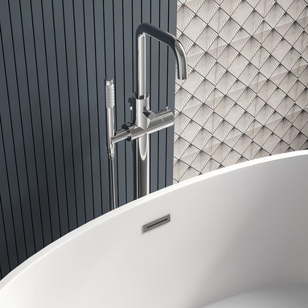 Cruze Round Thermostatic Floor Mounted Freestanding Bath Shower Mixer Chrome - Image 5