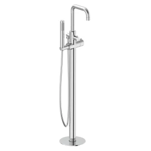 Cruze Round Thermostatic Floor Mounted Freestanding Bath Shower Mixer Chrome