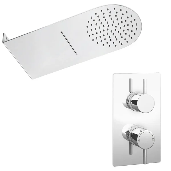 Cruze Shower Package with Valve and Flat Dual Fixed Shower Head (Waterfall / Rainfall)