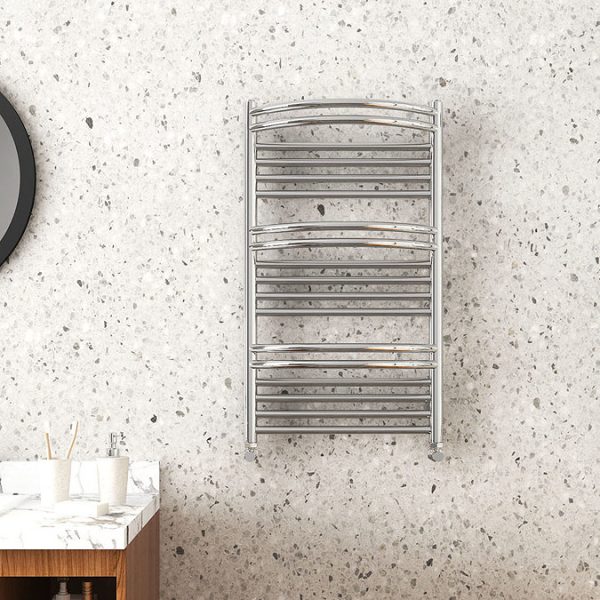 Cruze Curved Heated Towel Rail   W504mm x H850mm  Chrome - Image 2