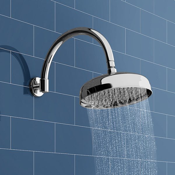 Lancaster Round Concealed Dual Thermostatic Shower Valve with 8" Head & Round Curved Arm - Image 2