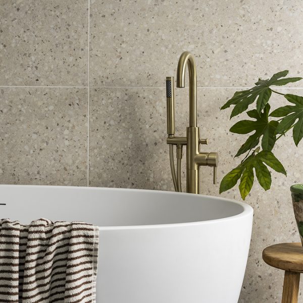 Arezzo Brushed Brass Freestanding Bath Tap with Shower Mixer - Image 6