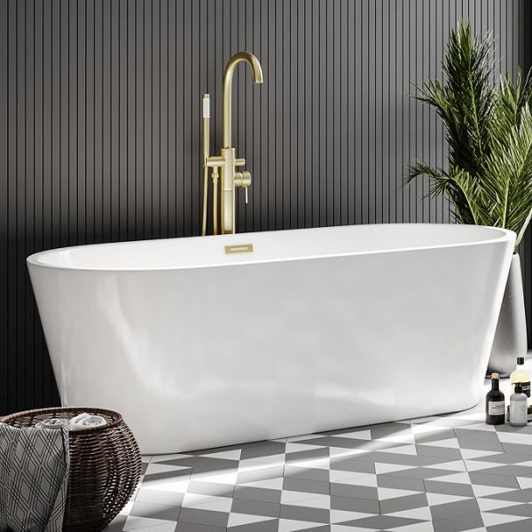 Arezzo Brushed Brass Freestanding Bath Tap with Shower Mixer - Image 3