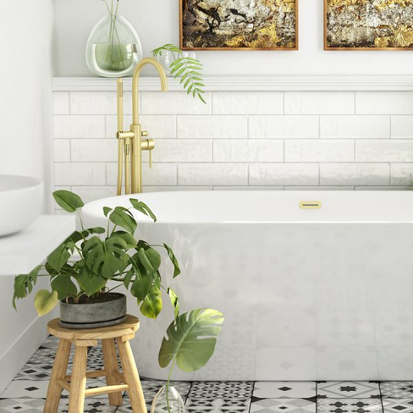 Arezzo Brushed Brass Freestanding Bath Tap with Shower Mixer - Image 5