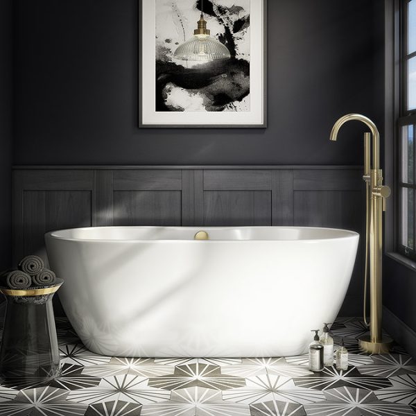 Arezzo Brushed Brass Freestanding Bath Tap with Shower Mixer - Image 2