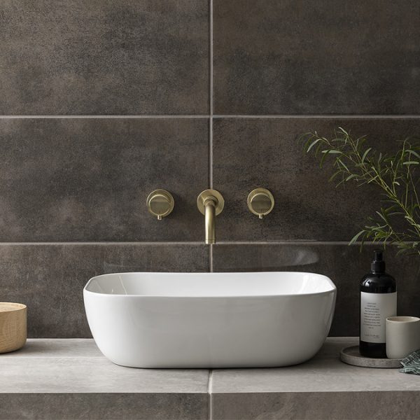 Arezzo Round Brushed Brass Wall Mounted (3TH) Basin Mixer Tap - Image 3