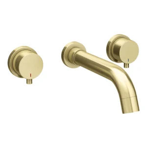 Arezzo Round Brushed Brass Wall Mounted (3TH) Basin Mixer Tap