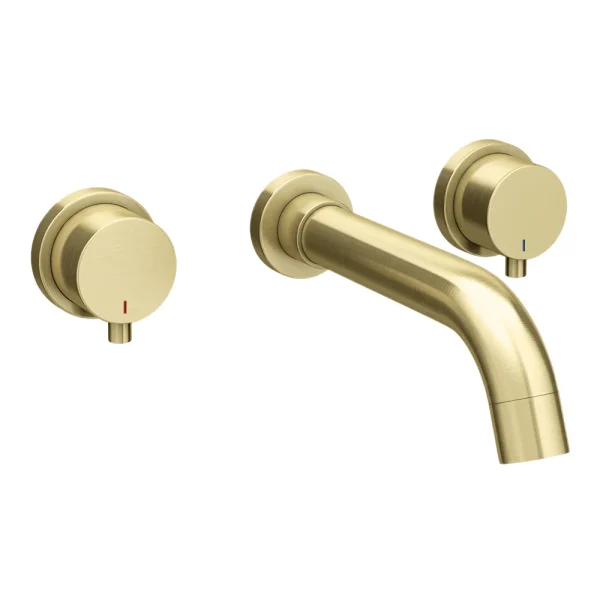 Arezzo Round Brushed Brass Wall Mounted (3TH) Basin Mixer Tap