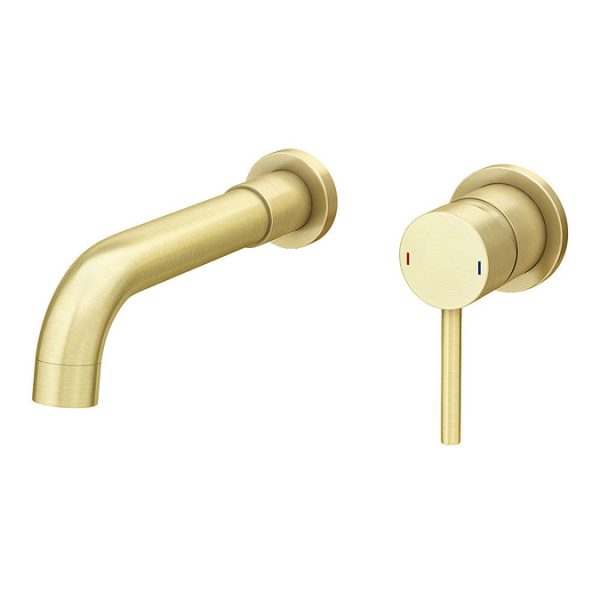 Arezzo Round Brushed Brass Wall Mounted (2TH) Basin Mixer Tap - Image 5