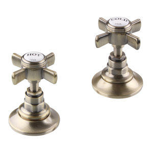 Chatsworth 1928 Antique Brass Crosshead 3/4" Deck Bath Side Valves (Pair)