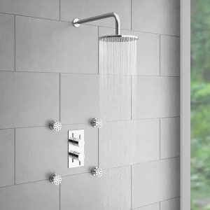 Cruze Concealed Thermostatic Valve with Diverter, Fixed Shower Head + 4 Body Jets