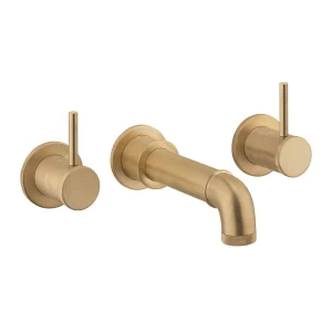 Crosswater MPRO Industrial Lever Wall Mounted Bath Spout and Stop Taps   Unlacquered Brushed Brass