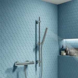 Cruze Chrome Round Bar Shower Valve incl. Slide Rail Kit with Pencil Handset