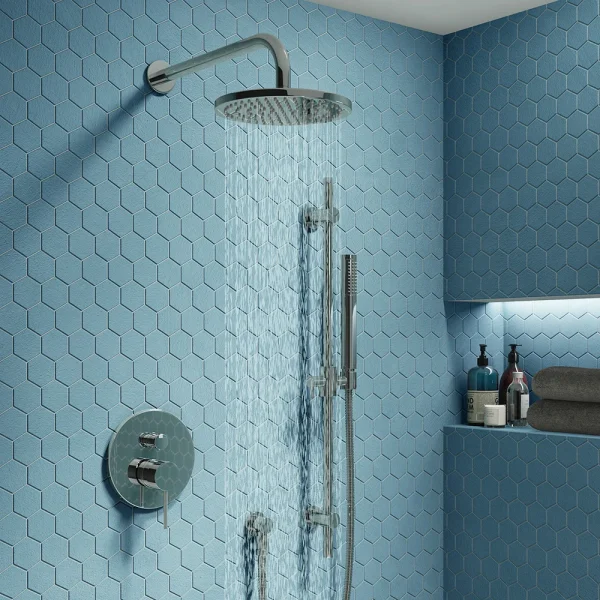 Cruze Chrome Shower System (Valve incl. 200mm Fixed Head + Slide Rail Kit with Handset)