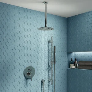 Cruze Chrome Shower System (Valve with 200mm Ceiling Mounted Head + Slide Rail Kit with Handset)