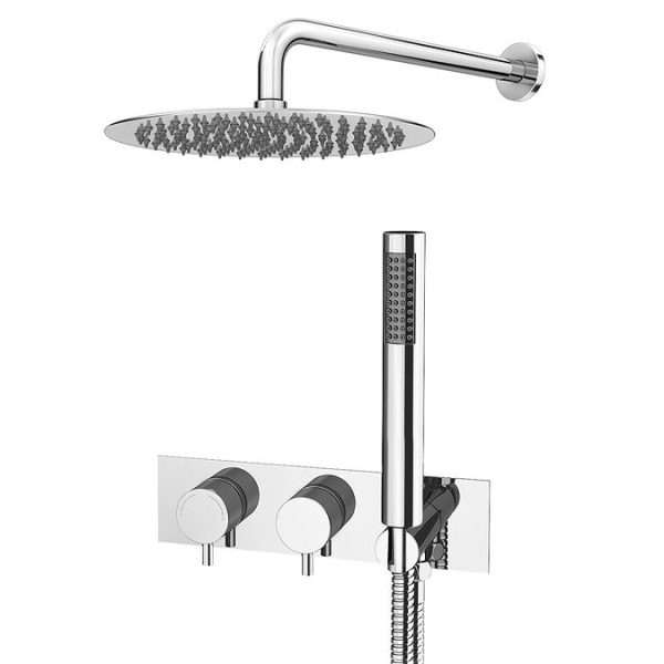 Cruze Round Wall Mounted Thermostatic Shower Valve with Handset + 300mm Fixed Shower Head - Image 4
